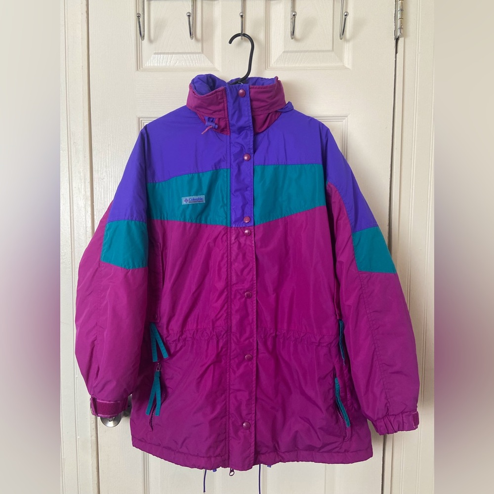 Vintage 90s Columbia L Colorblock Purple Radical Sleeve Ski Parka Coat Jacket